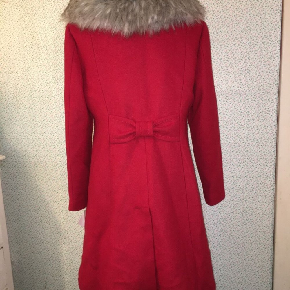 Kate Spade NEW YORK Women's Red Scarlet Faux Fur Collar Wool Coat M NWT - Picture 10 of 11